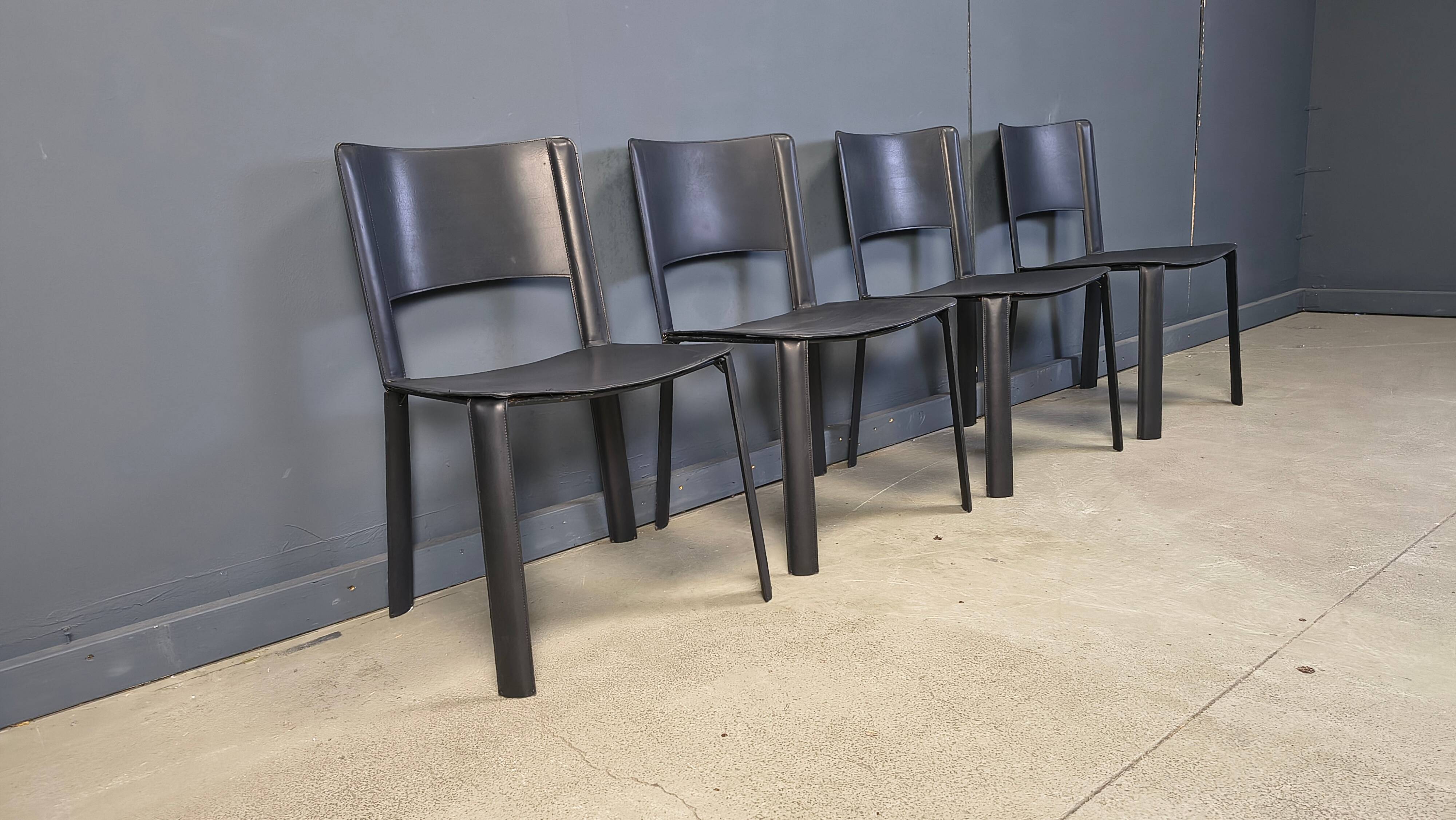 Vintage black leather dining chairs, Italy, 1980s