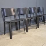 Vintage black leather dining chairs, Italy, 1980s