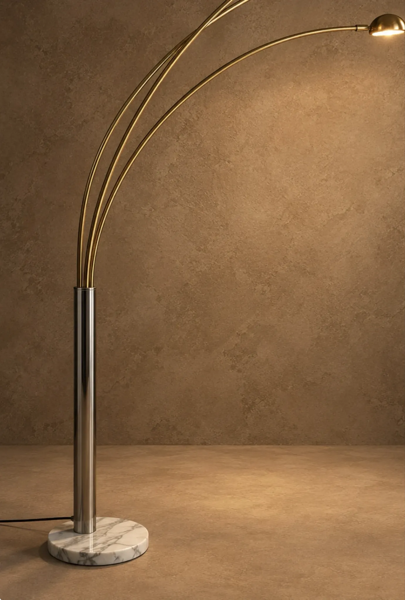 Three-arc floor lamp brass marble Italy circa 1980