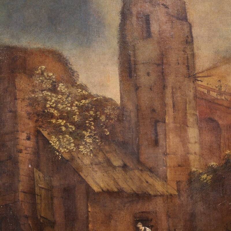 Antique Spanish landscape painting from the 18th century