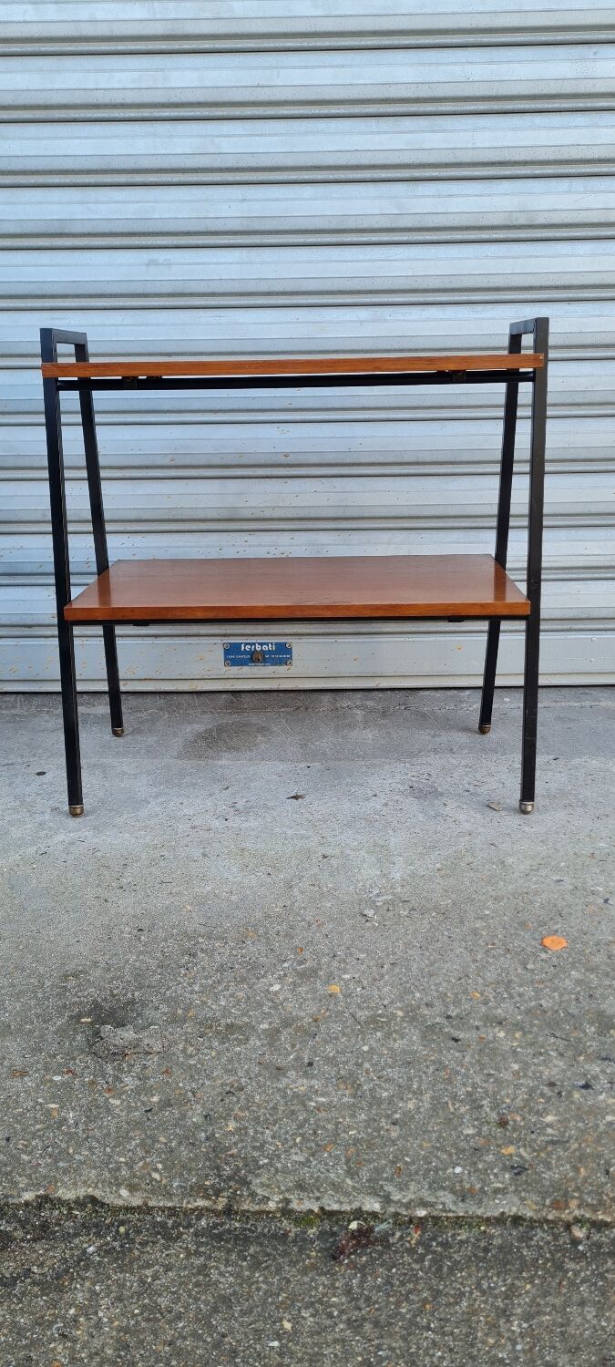 Teak and metal side table