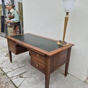 Louis XVI style minister's desk in solid walnut, 4 drawers, old manufacture