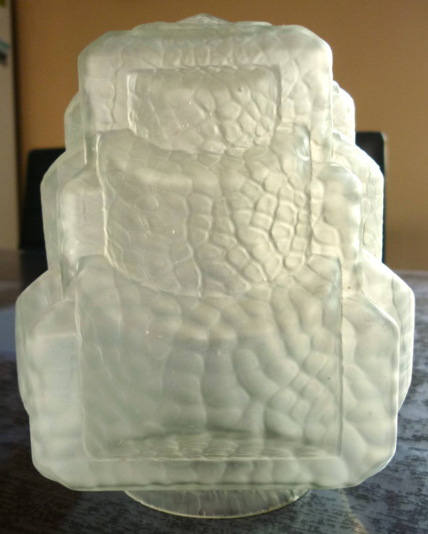 Art deco pendant lamp, frosted glass globe, skyscraper, building