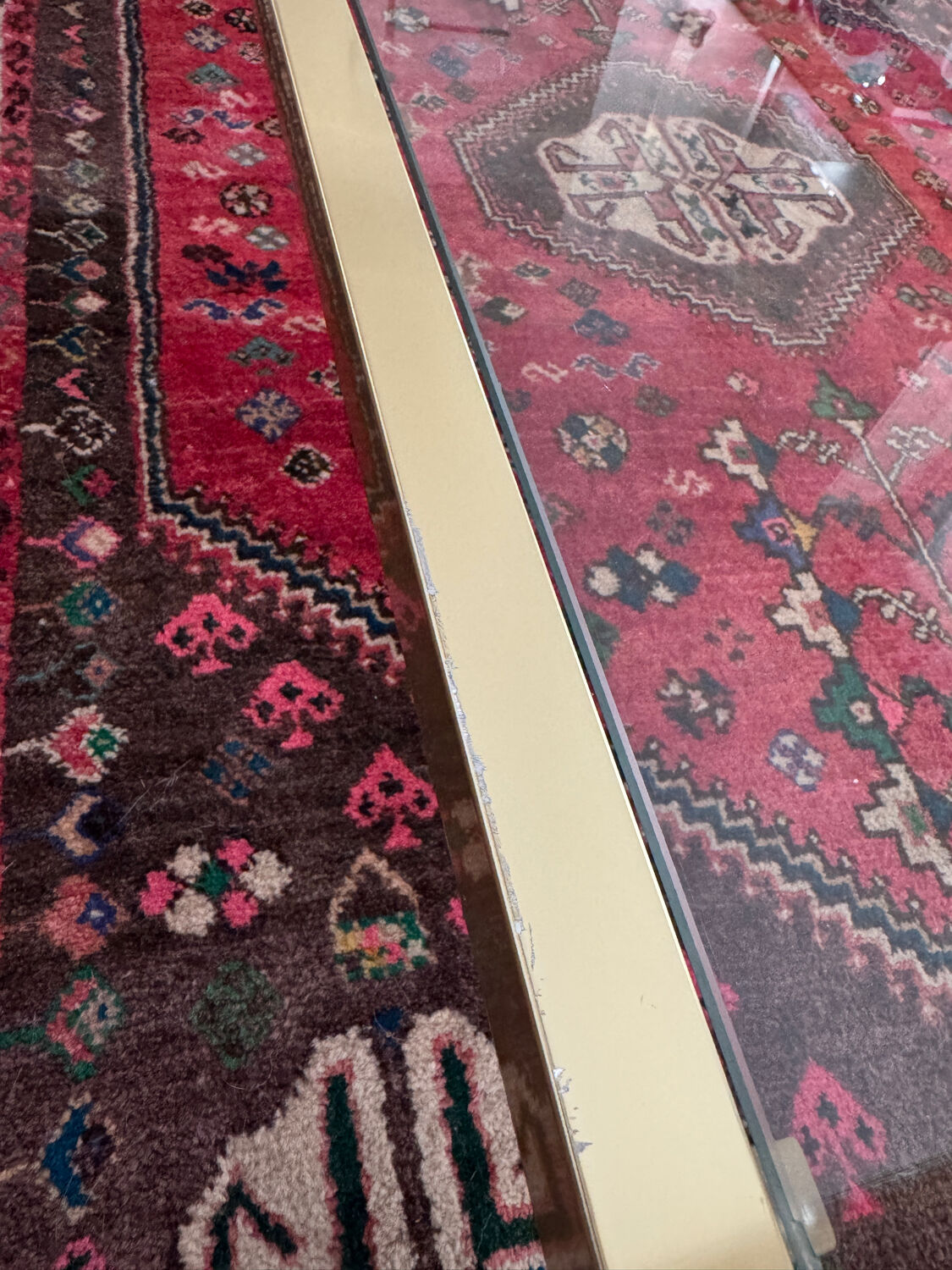 Pierre Vandel Paris 1970s vintage coffee table in brass and glass.