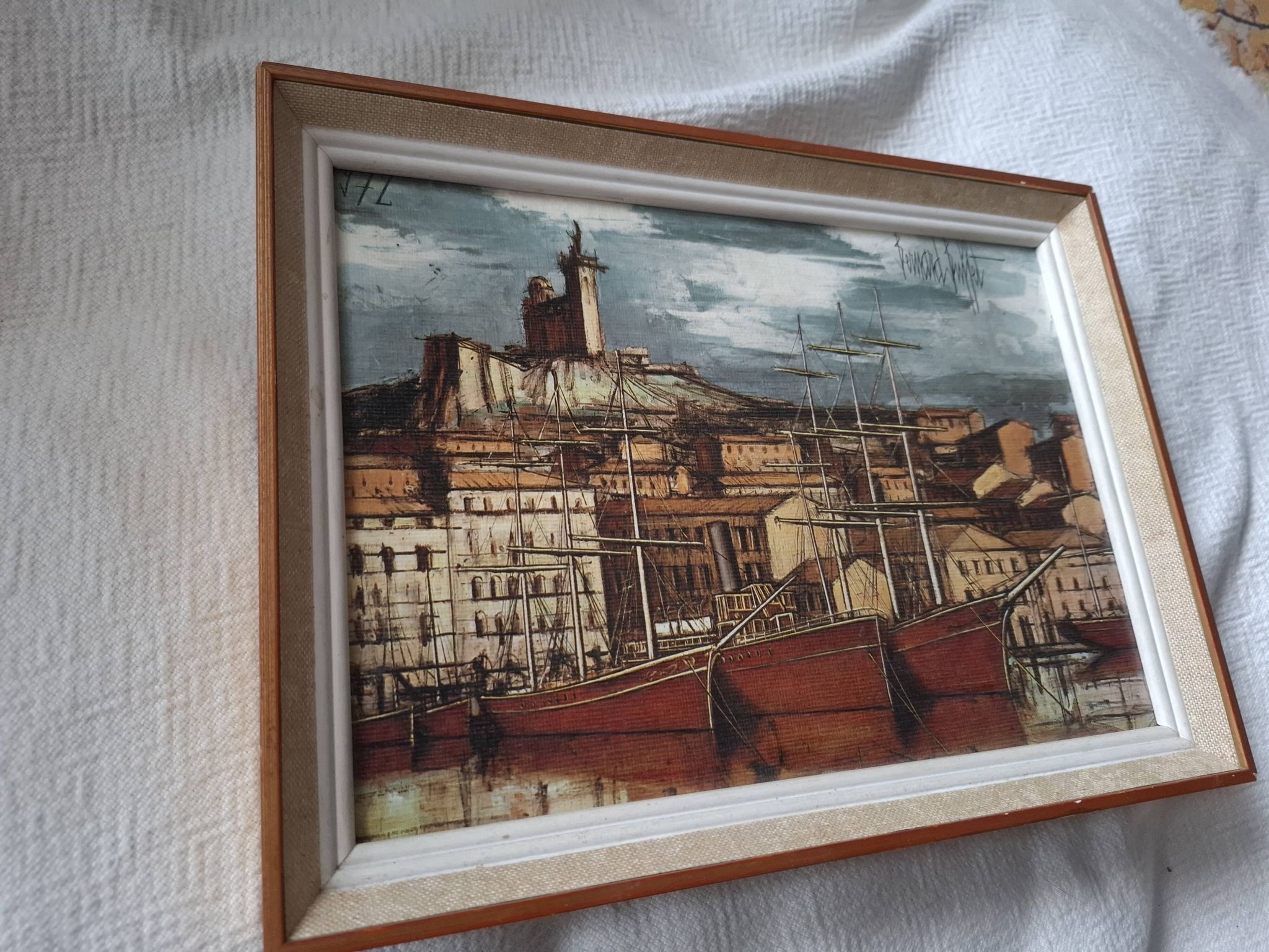 Painting bernard buffet, marseille, boats in the old port, braun edition