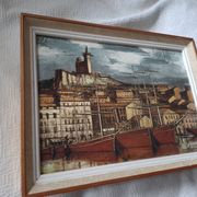 Painting bernard buffet, marseille, boats in the old port, braun edition