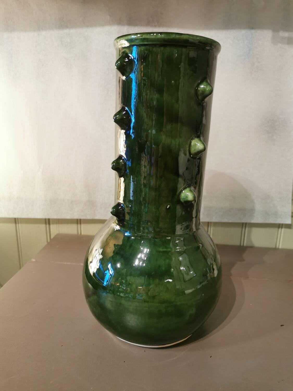 Green ceramic spiked vase Morocco