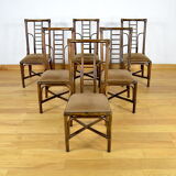 Series of 6 bamboo chairs & fabric 1980