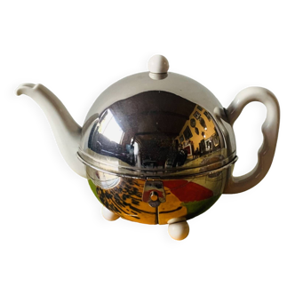 Old insulating teapot in ceramic and chrome metal - Dovo Tiel