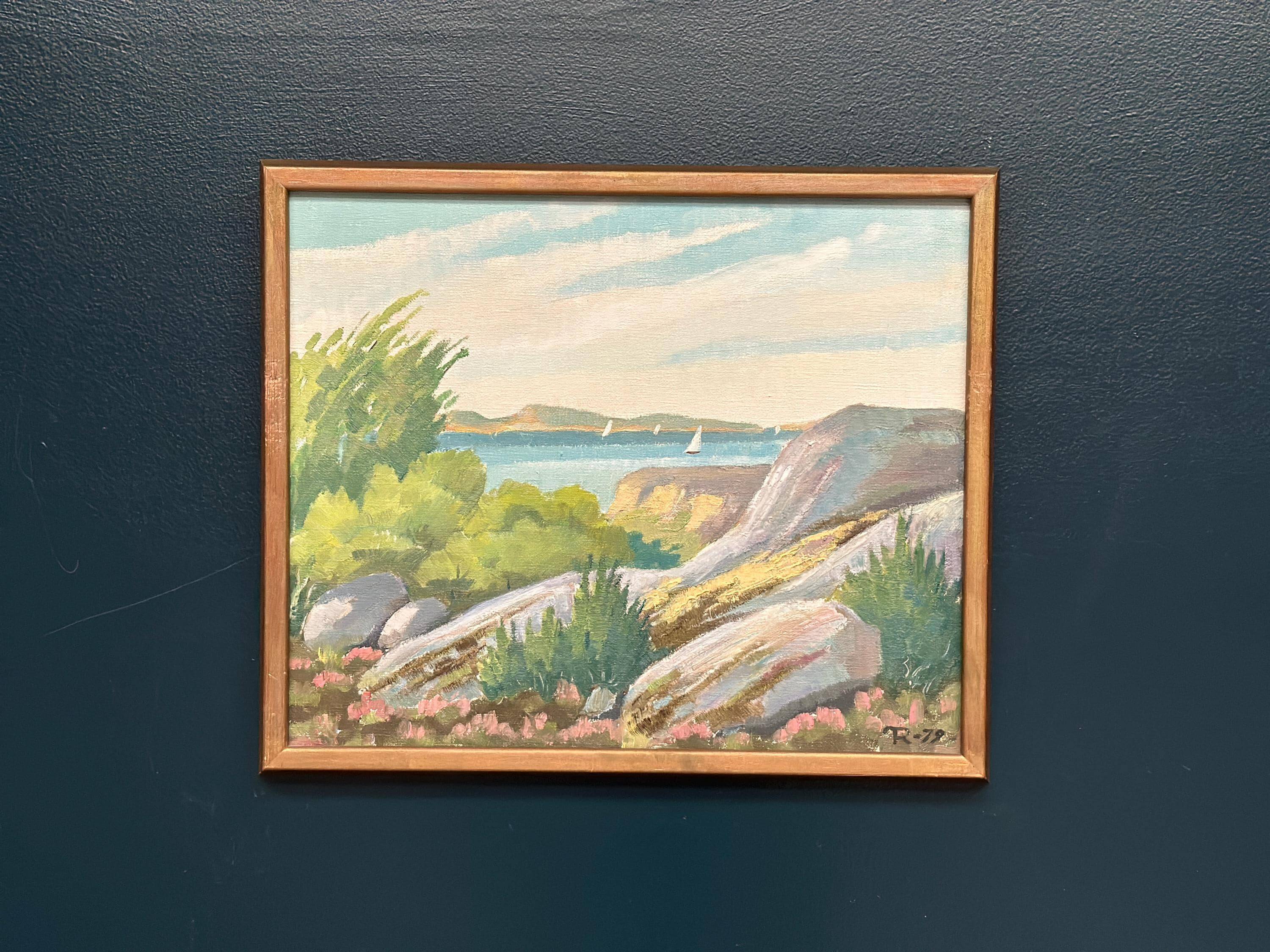 Original Swedish Oil On Canvas – “Coastal Landscape” By R. – Dated 1979 – Vintage & Framed – 50 × 42 Cm (19.7" × 16.5")