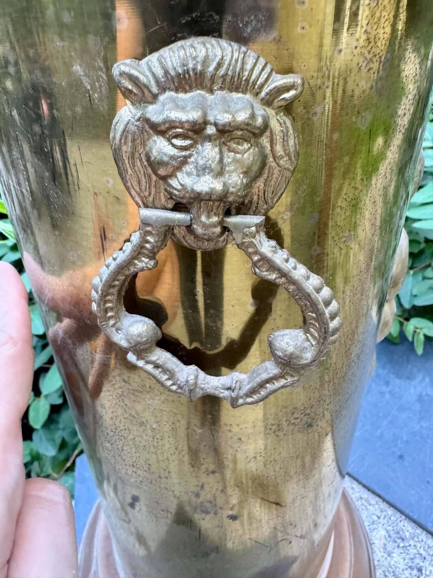 Brass umbrella stand from the 1950s, baroque style.