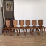 Pierre Chapo series of 6 chairs S 28 solid elm from 1976