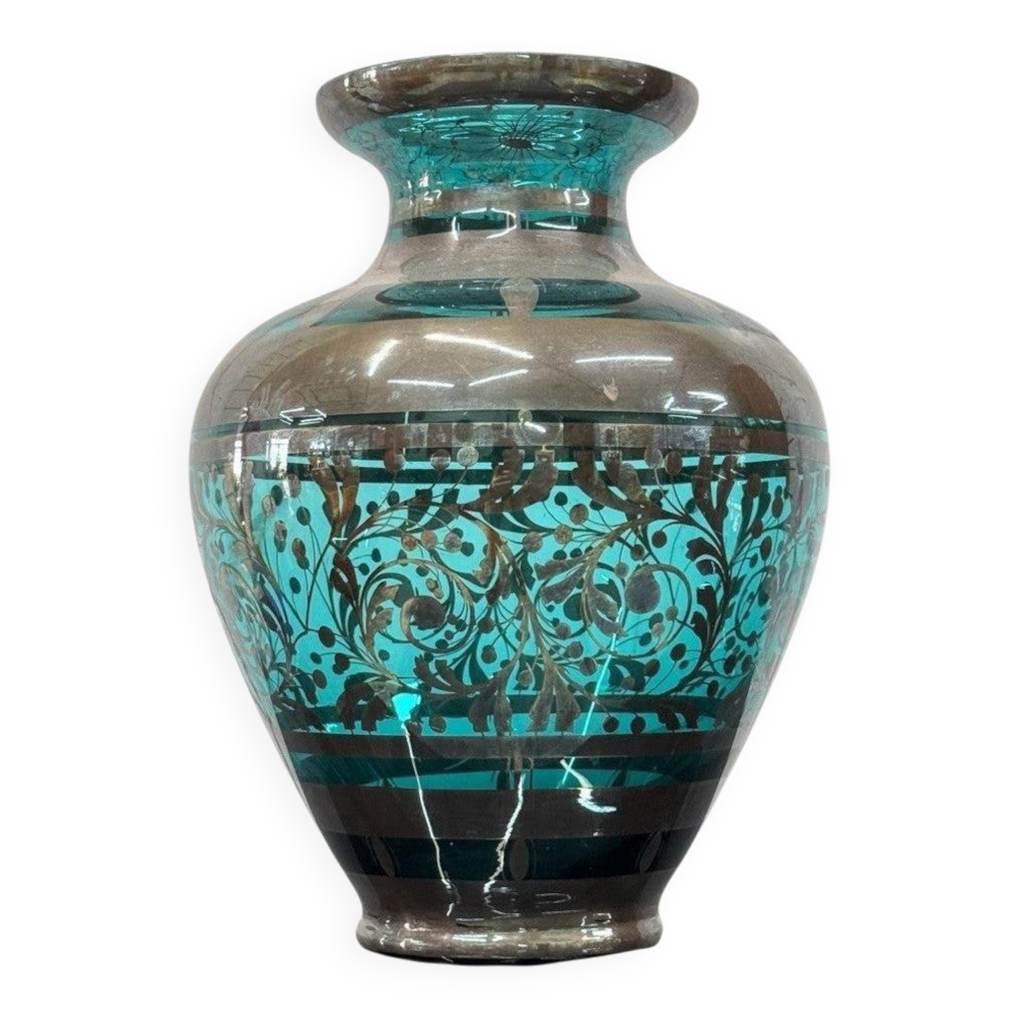 American Art Deco Vase in Glass and Silver Overlay, 1930s