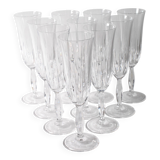 Set of 10 Vintage Crystal Champagne Flutes, Clear Italian Stemware