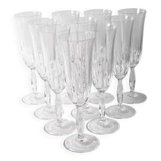 Set of 10 Vintage Crystal Champagne Flutes, Clear Italian Stemware