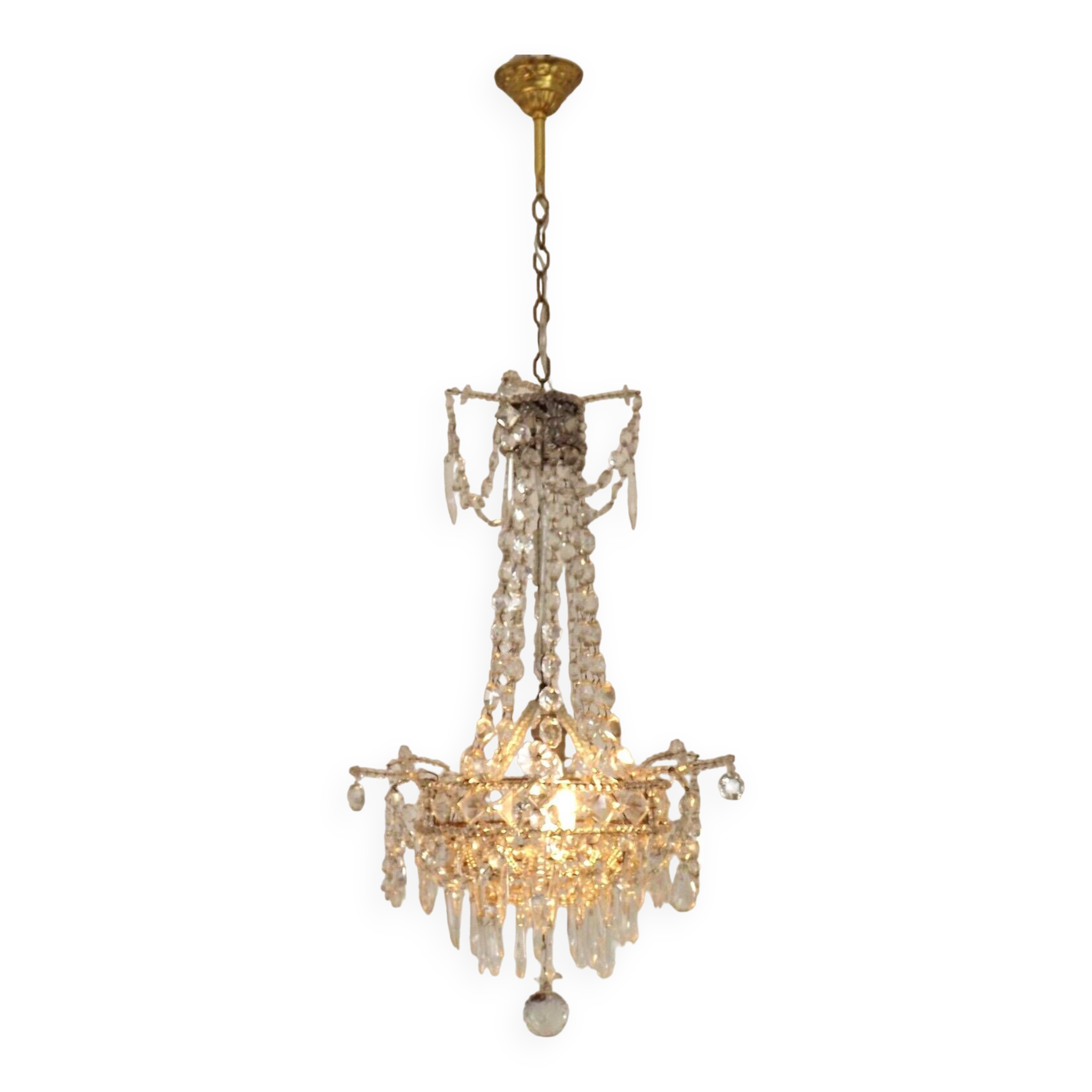 French Montgolfier Style Crystal Chandelier With 3 Tiers Prisms 4115