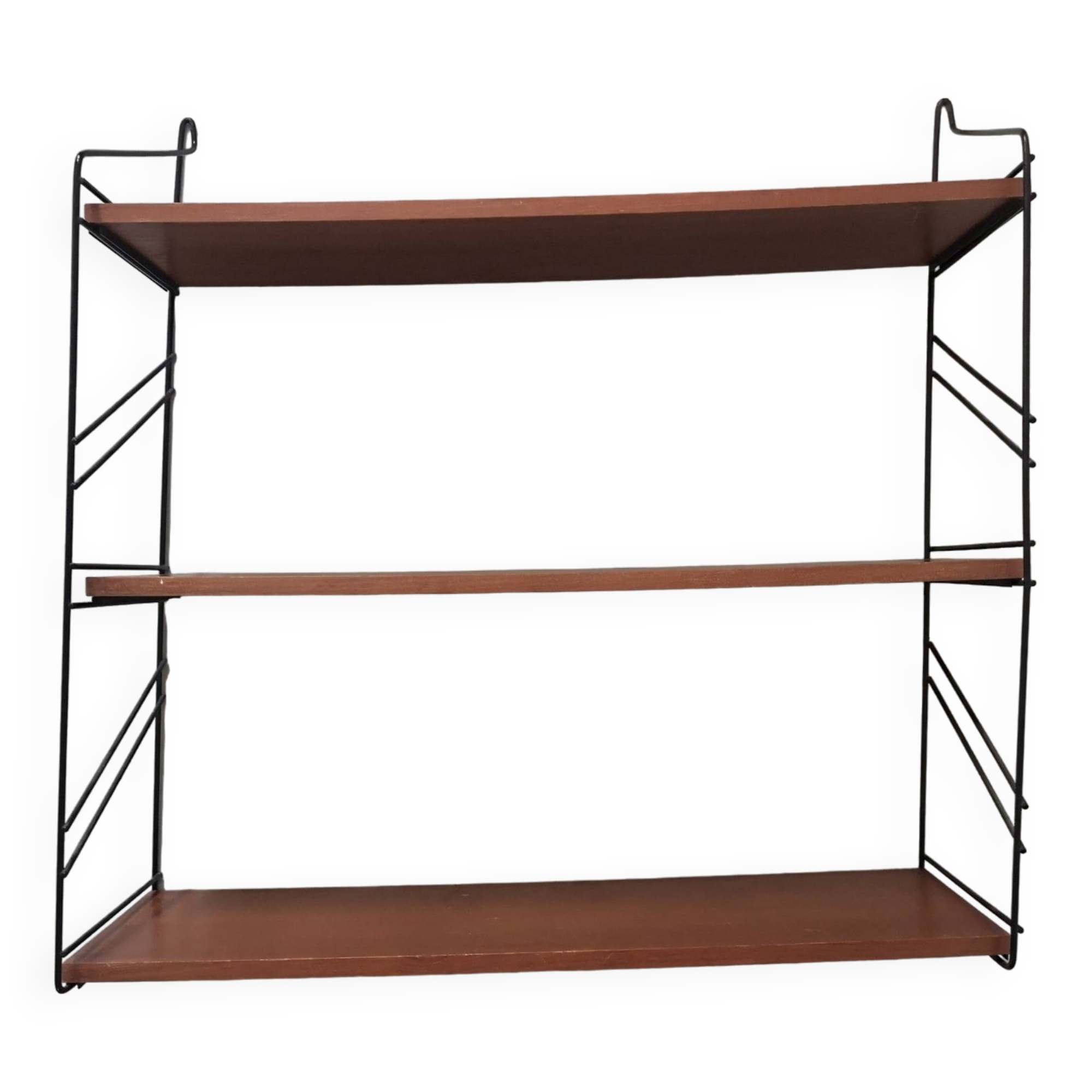 Scandinavian tomado wire wall shelf in teak, 1970