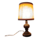turned wooden table lamp, vintage leather shade