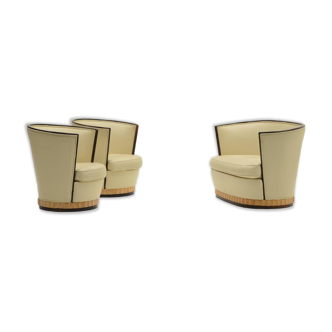 Chaises tonneaux et canapé Art Déco, France années 1930