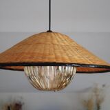 Suspension rotin/osier & verre ancien
