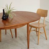 Round extending table, light oak, East Germany, 1960s