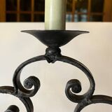 Pair of 3-light wrought iron candlesticks on vintage legs