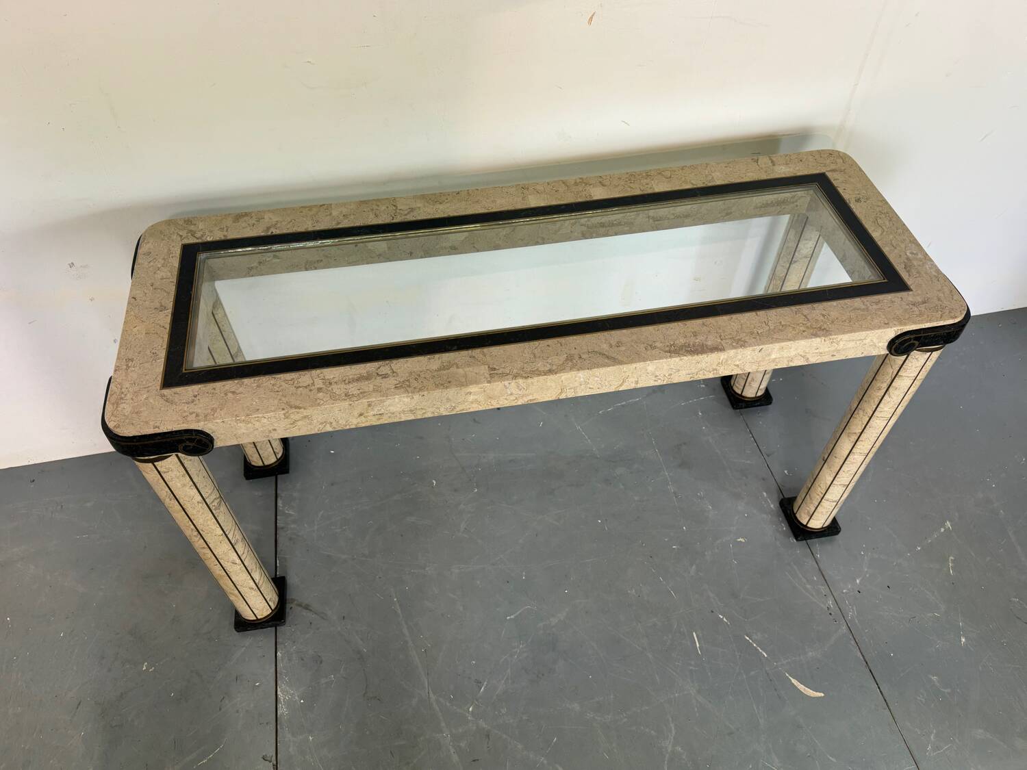 Console d'entrée vintage en travertin et laiton de style italien, années 1980