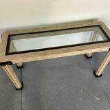 Console d'entrée vintage en travertin et laiton de style italien, années 1980