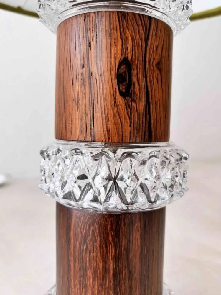 Vintage table lamp rosewood crystal glass 1960s Fagerlund