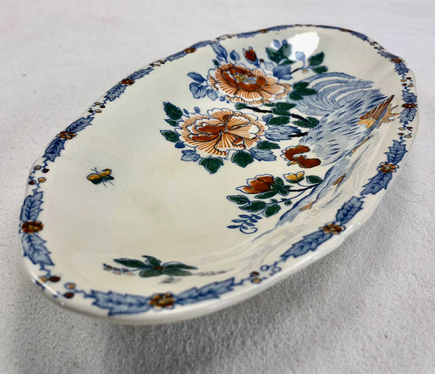 Old Gien rooster peony dish 1938/1960
