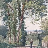 Henry Laurent Mouren, Un Chemin à Chatillon, watercolor