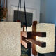 Vintage 1950s Scandinavian teak and perspex pendant light.