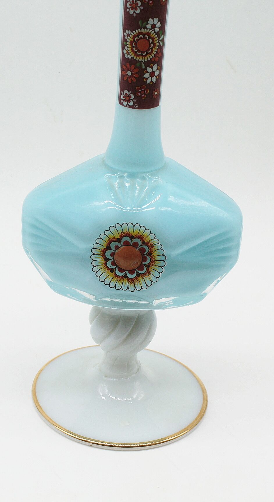 Blue and white opaline vase