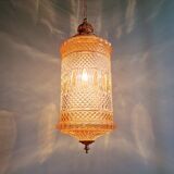 Glass and brass lantern-style pendant light, 1960s