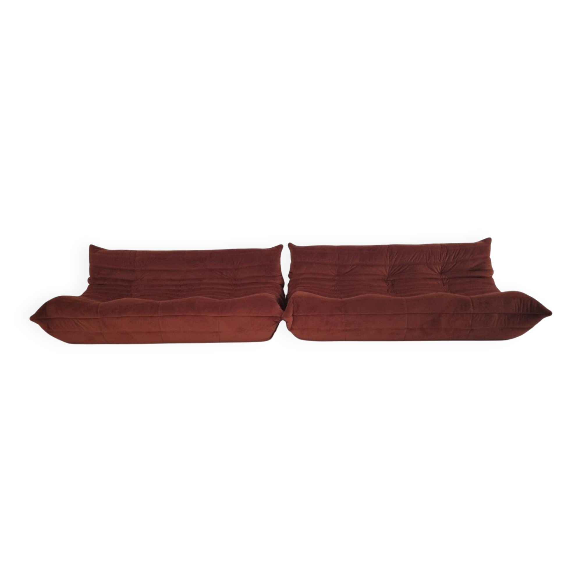 Ligne Roset Pair of 3-seater Togo sofas in rust velvet