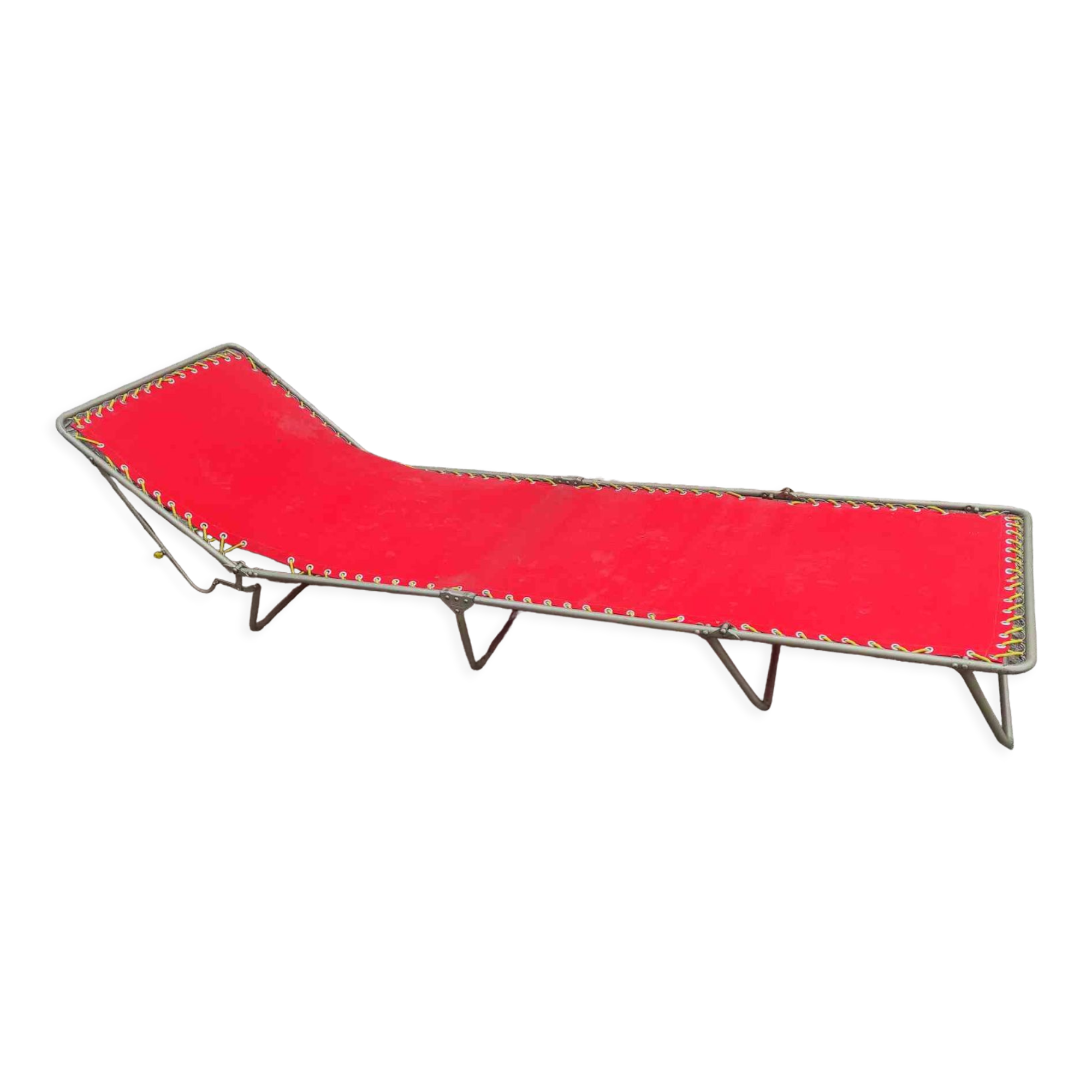 Folding camp bed vintage chaise longue canvas red brand Samti