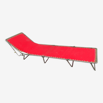 Folding camp bed vintage chaise longue canvas red brand Samti