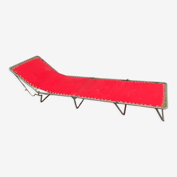 Lit de camp pliant chaise longue vintage toile rouge marque Samti