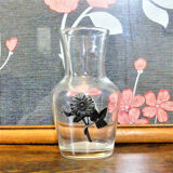 Carafe de nuit ancienne en verre et étain