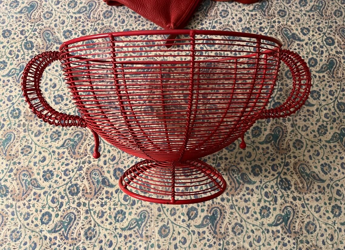 Red wired metal fruit basket
