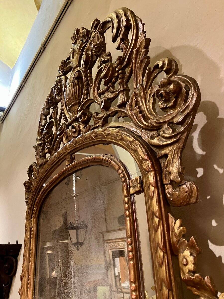 Large 19th Century French Giltwood Marriage Mirror Antique Overmantel Mirror with Original Mercury Foxed Glass