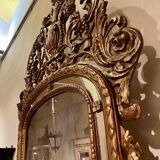 Large 19th Century French Giltwood Marriage Mirror Antique Overmantel Mirror with Original Mercury Foxed Glass