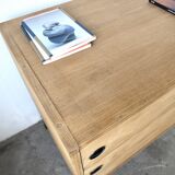 Three-drawer commode ARP — Minvielle, oak and lacquered metal, France, years