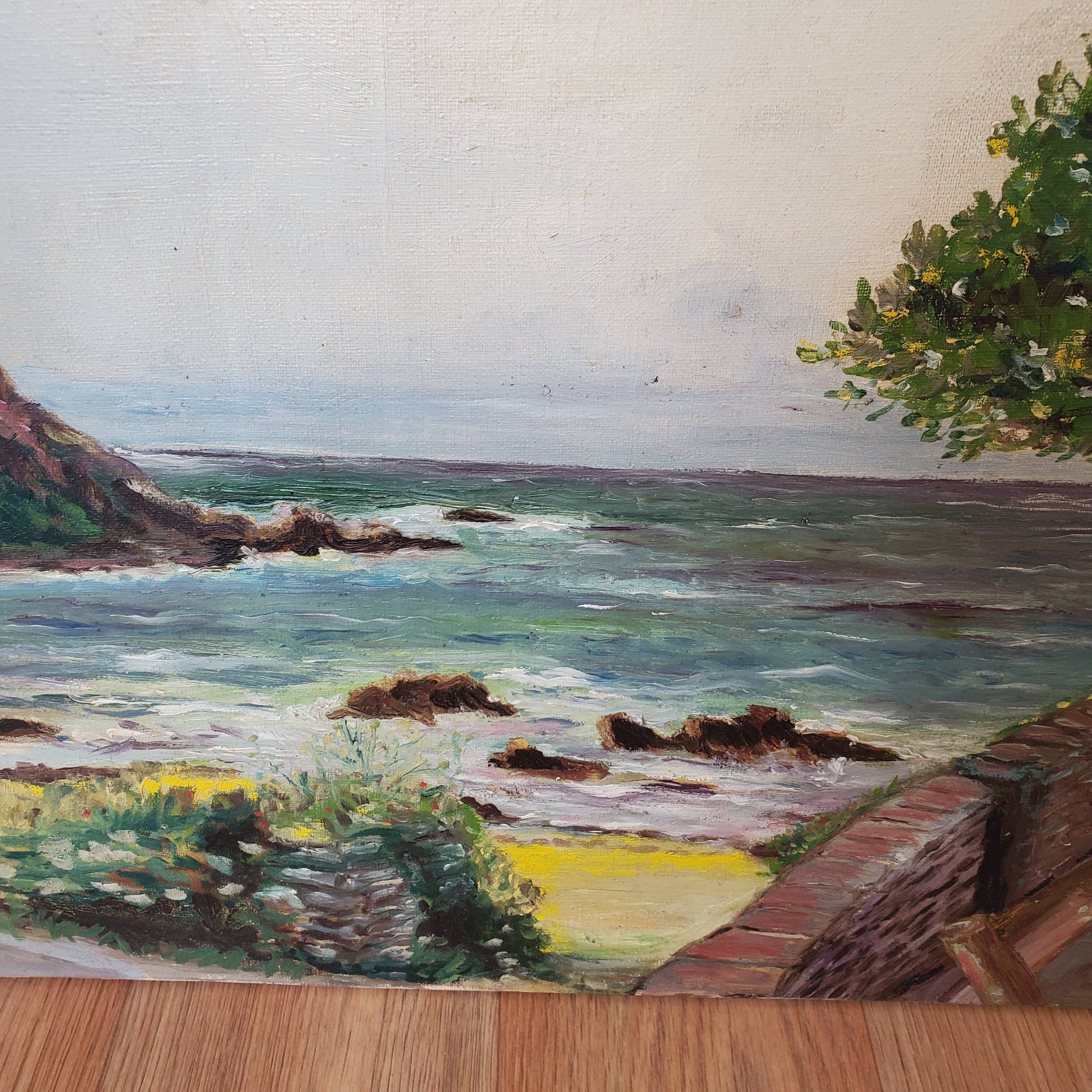 Old painting promenade by the sea