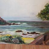 Tableau ancien promenade au bord de mer