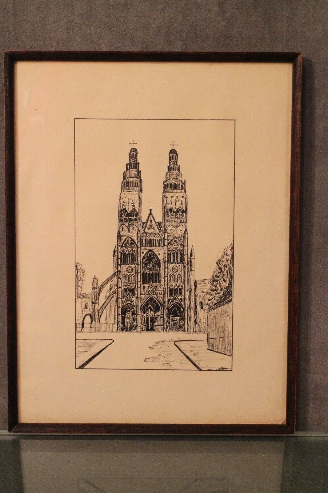 Pen drawing ink cathedral of Tours dated signed Talbot