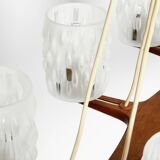 Beautiful 6-armed Scandinavian 1960s ceiling lamp made of teak and with gla