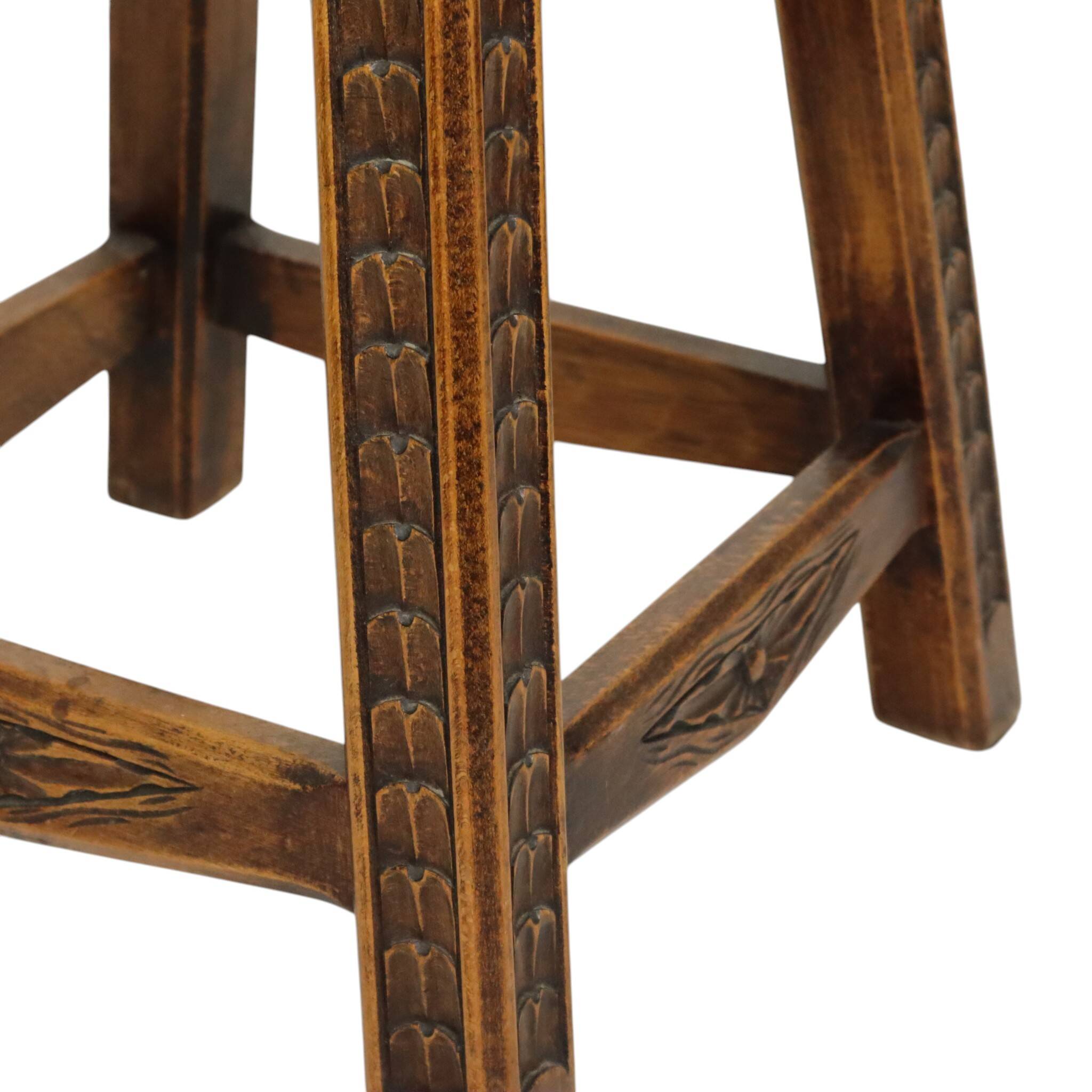 Characterful Solid Wood Vintage Stool Sculpted