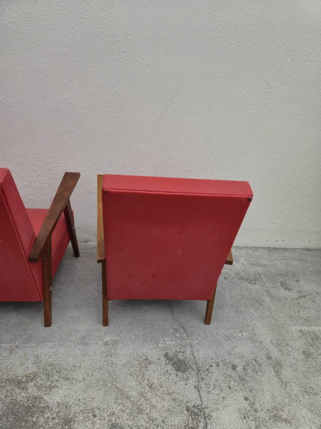 Vintage 1950s children's sofa and two armchairs with compass feet