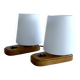 Pair Vintage Scandinavian Lamps, Wood Glass